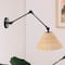 Hello Honey® 29" Black Metal Finish Coastal Adjustable Wall Sconce with Neutral Beige Rattan Shade